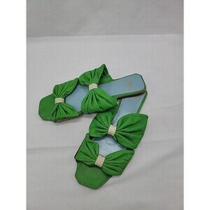 Frances Valentine Green Leather Double Bow Slipon Sandals Size 7.5B